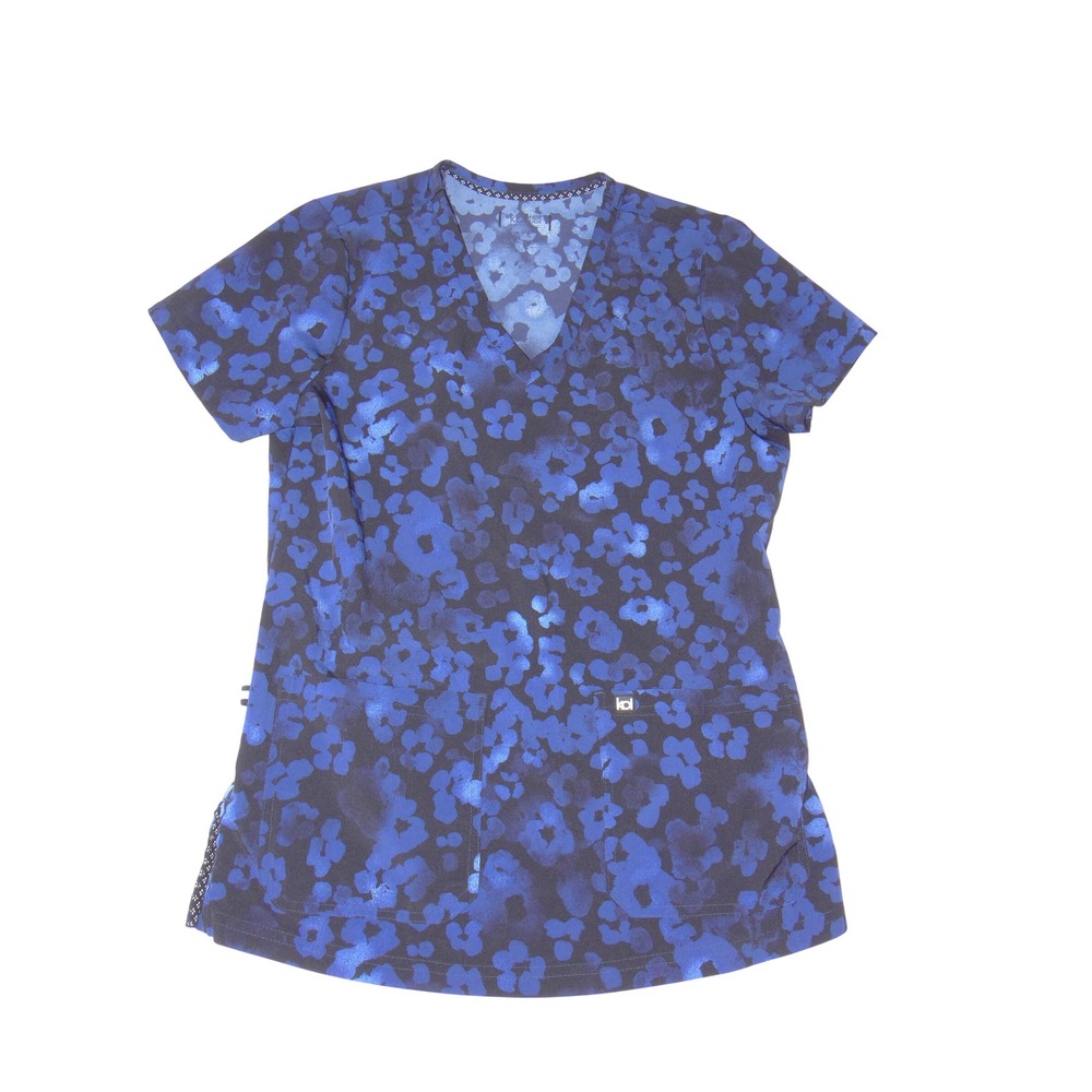 Koi Next Gen Womens Blue Floral Camo V-Neck Medical Scrub Top XS 3802